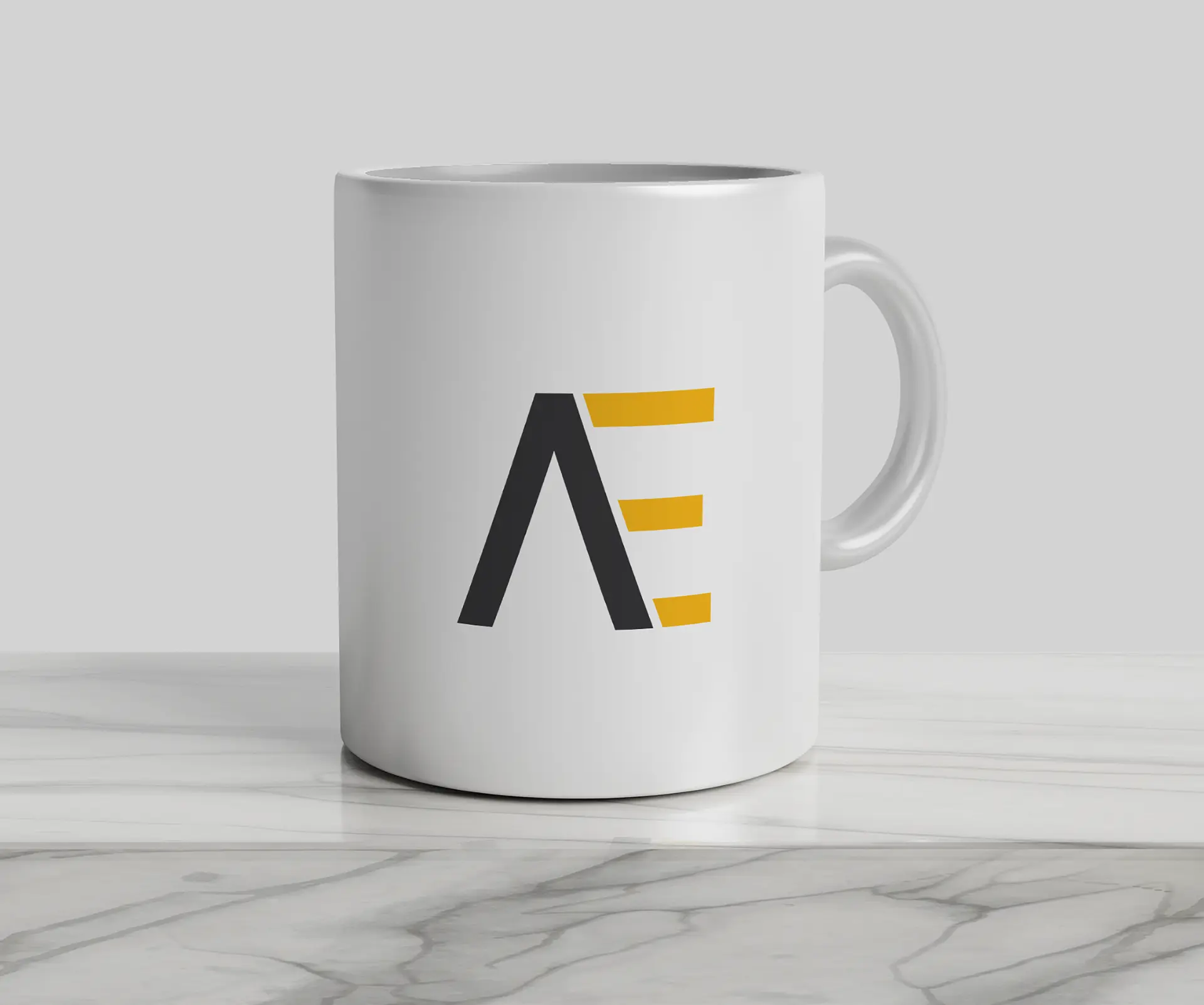 Athena Engineering secondary A–E monogram printed on a white ceramic mug