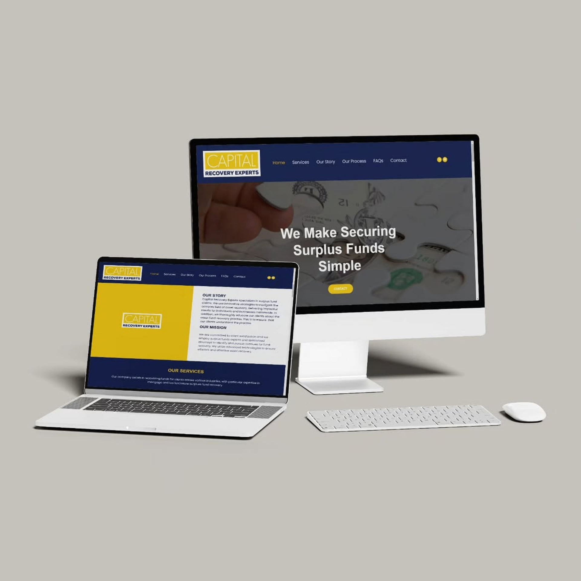 Capital Recovery Experts website design shown on a desktop monitor and laptop