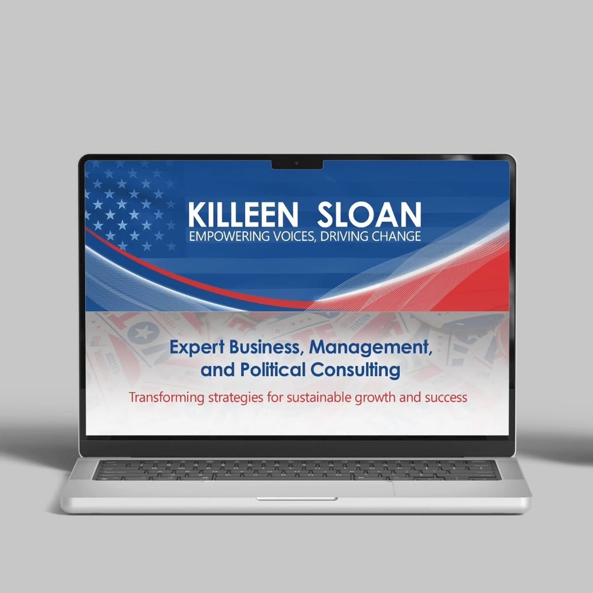 Killeen Sloan website banner and social media banner shown on a laptop