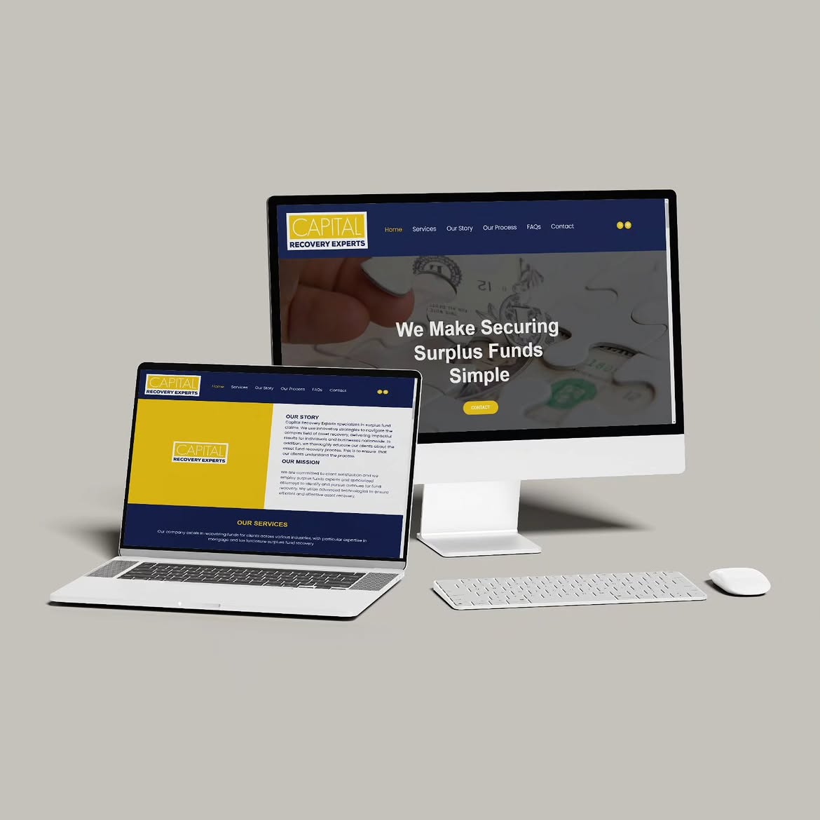 Capital Recovery Experts brand identity and website on desktop and laptop